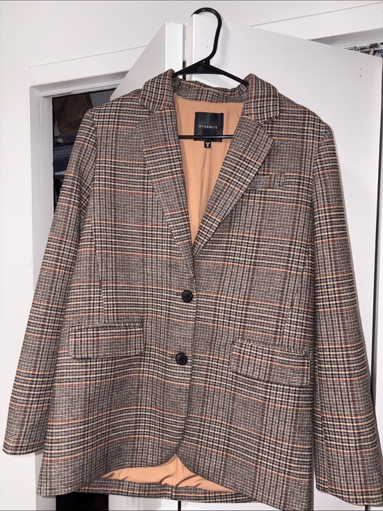 Dynamite Jackets & Blazers - Dynamite Brown and Camel Plaid Blazer